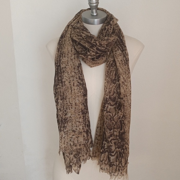 Hang N Hold Scarf Large Lightweight Wool Brown/Tan Leopard Print Wrap Shawl - Picture 1 of 5